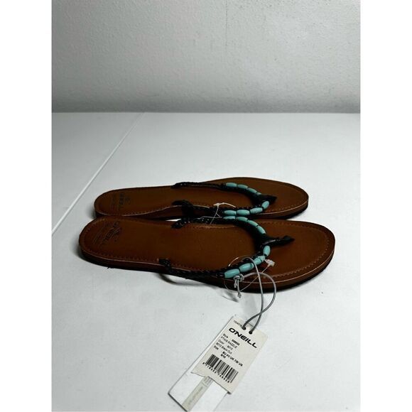 NWT O’Nell Flipflops Size 9/10 Leather Turquoise - Picture 1 of 6